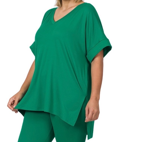 New!LAST ONE Plus Size Kelly GreenBrushed Microfiber Loungewear Set Sizes 1X - Picture 2 of 4